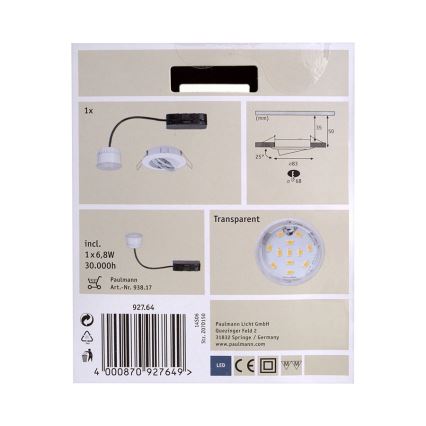 Paulmann  92764 - LED koupelnové podhledové svítidlo LED/6,8W/230V