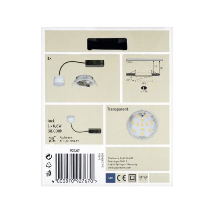 Paulmann 92767 - LED Oprawa wpuszczana COIN 1xLED/6,8W/230V
