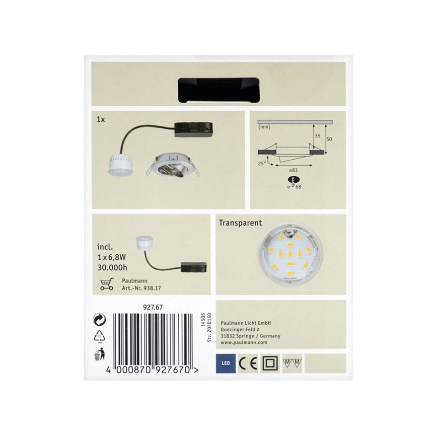 Paulmann 92767 - LED Oprawa wpuszczana COIN 1xLED/6,8W/230V
