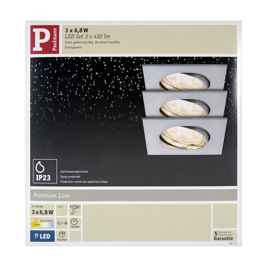 Paulmann 92773 - ZESTAW 3x LED/6,8W Łazienkowa oprawa wpuszczana COIN 230V