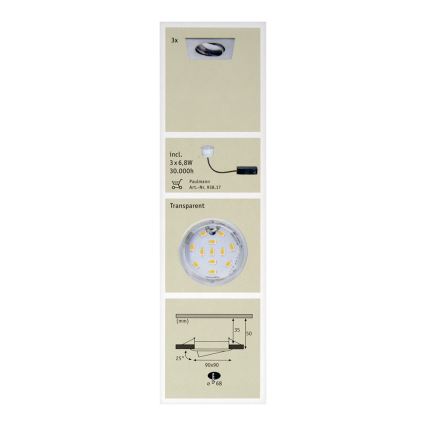 Paulmann 92773 - ZESTAW 3x LED/6,8W Łazienkowa oprawa wpuszczana COIN 230V
