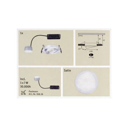 Paulmann 92832 - LED/7W Łazienkowa oprawa wpuszczana COIN 230V