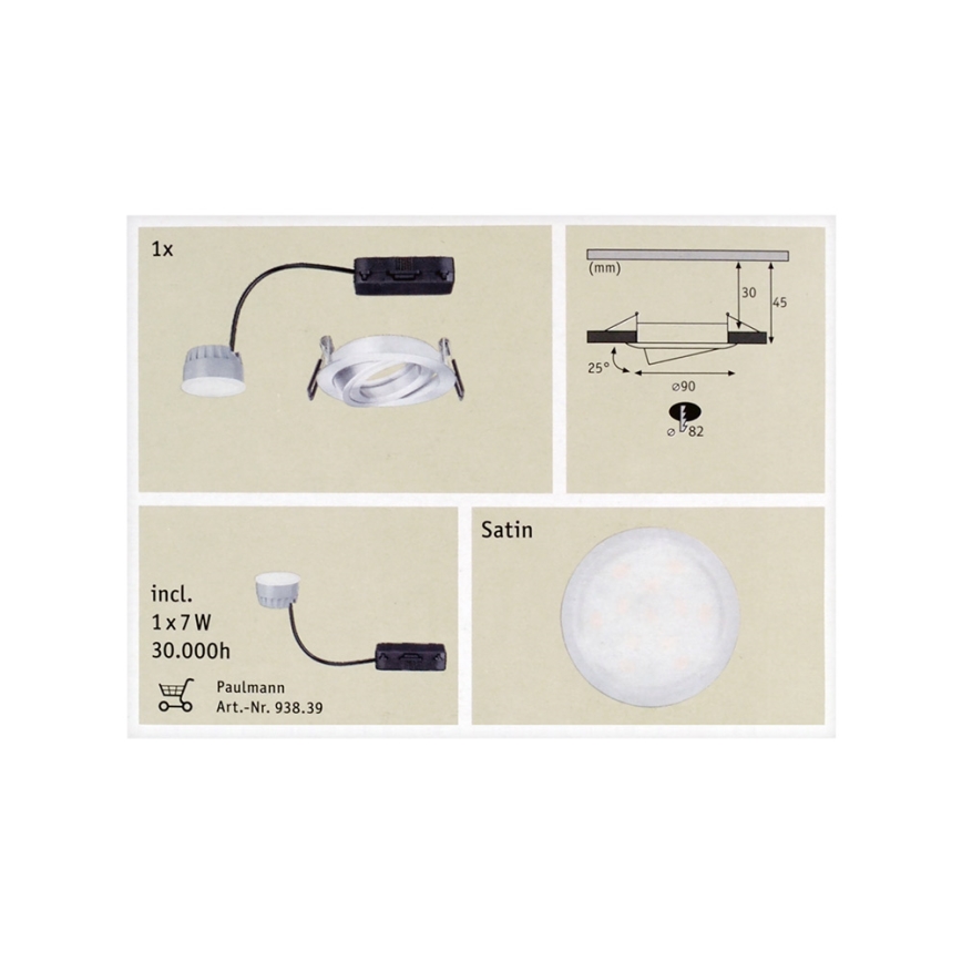 Paulmann 92832 - LED/7W Łazienkowa oprawa wpuszczana COIN 230V