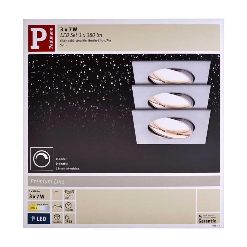 Paulmann 92841 - ZESTAW 3x LED Łazienkowa oprawa wpuszczana COIN 3xLED/7W/2360V