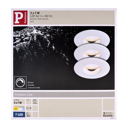 Paulmann 92847 - ZESTAW 3xLED/7W IP65 Ściemnialna łazienkowa oprawa wpusczana COIN 230V