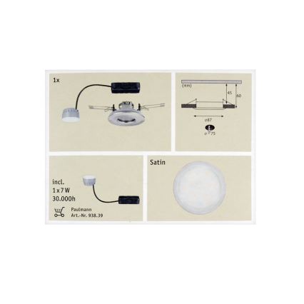 Paulmann 92848 - LED/7W IP65 Łazienkowa oprawa wpuszczana COIN 230V