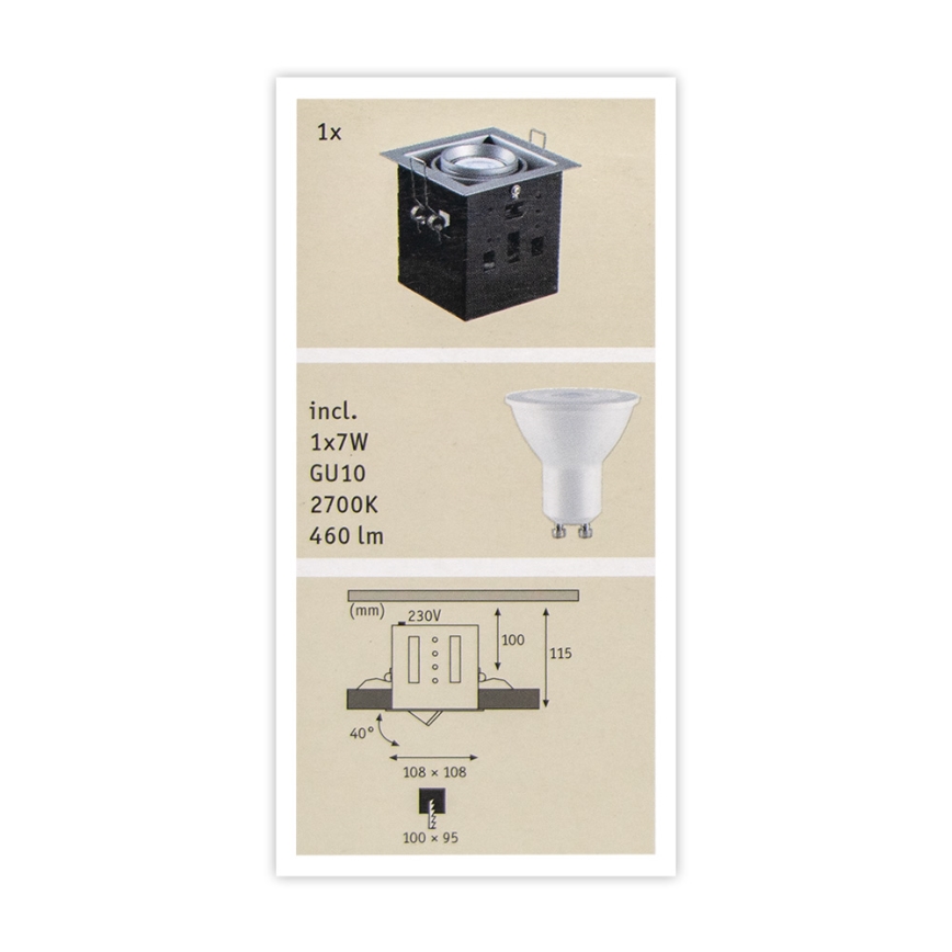 Paulmann 92905 - LED-GU10/7W Ściemnialna Oprawa wpuszczana CARDANO 230V