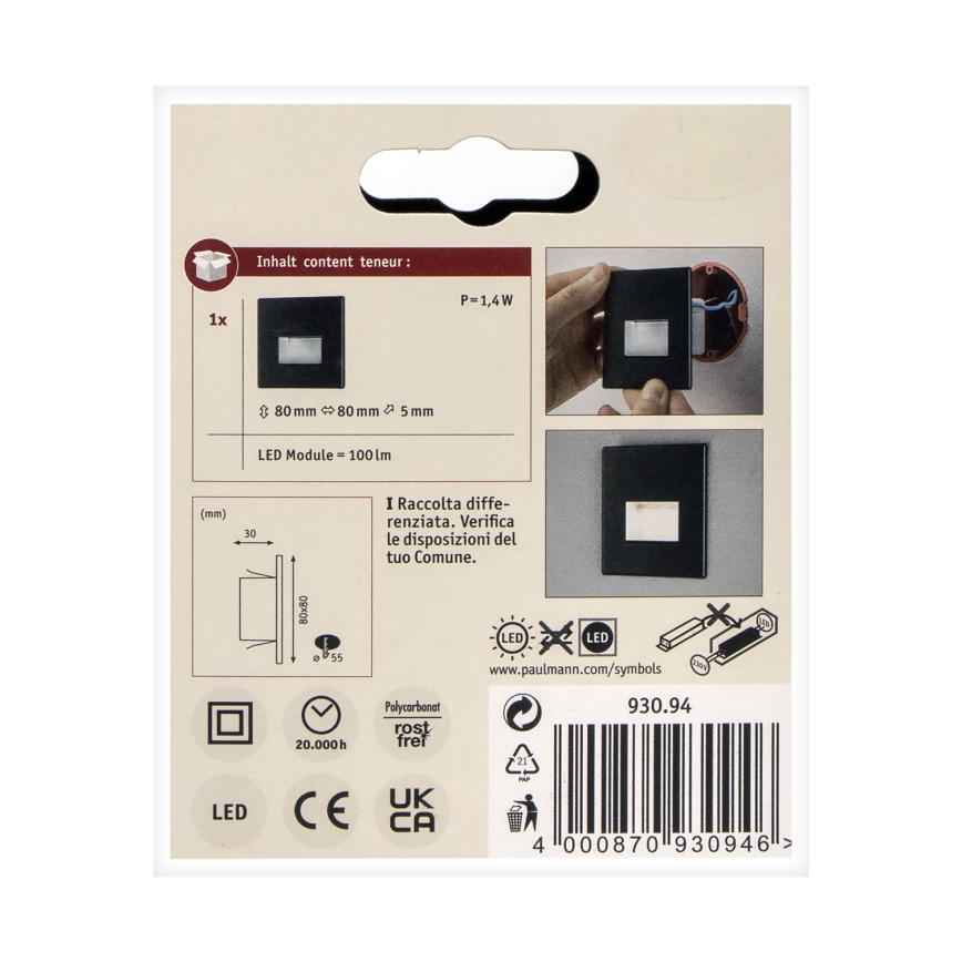 Paulmann 93094 - LED/1,2W Oświetlenie schodowe EDGE 230V