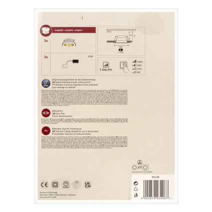 Paulmann 93406 - ZESTAW 3xLED/6,5W IP44 Ściemnialne wpuszczane oświetlenie łazienkowe COLE 230V