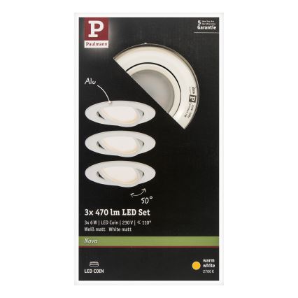 Paulmann 93449 - ZESTAW 3xLED/6,5W IP23 Oprawa wpuszczana łazienkowa NOVA 230V