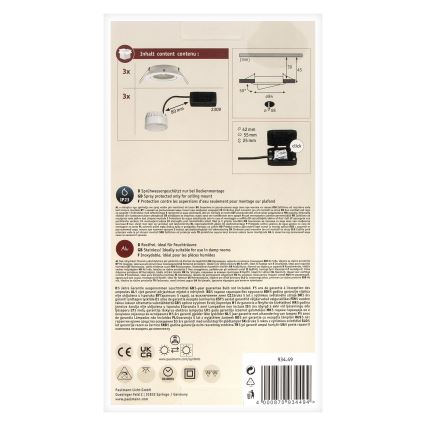 Paulmann 93449 - ZESTAW 3xLED/6,5W IP23 Oprawa wpuszczana łazienkowa NOVA 230V