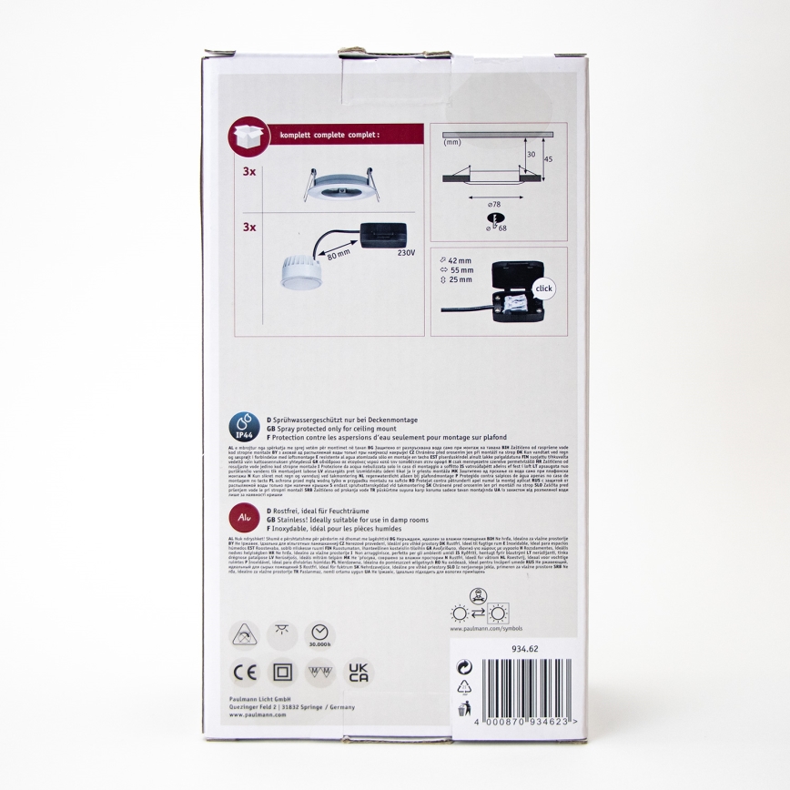 Paulmann 93462 - ZESTAW 3xLED/6W IP44 Oprawa wpuszczana łazienkowa NOVA 230V