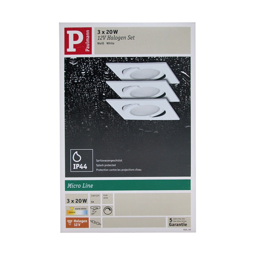 Paulmann 93530 - SET 3x ośwetlenie łazienkowe QUADRO 3xG4/20W/230V