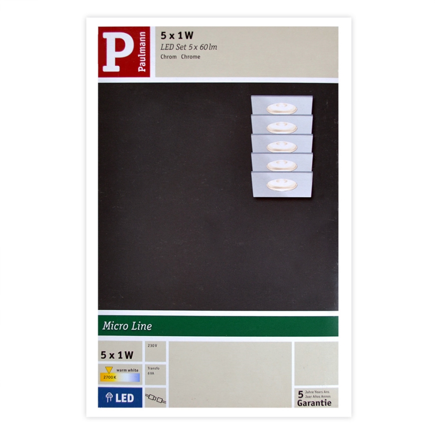 Paulmann 93550 - SET 5x LED/1W Oświetlenie szafy MICRO LINE MINI 230V