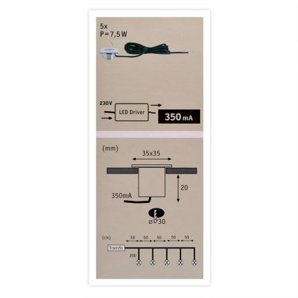 Paulmann 93550 - SET 5x LED/1W Oświetlenie szafy MICRO LINE MINI 230V