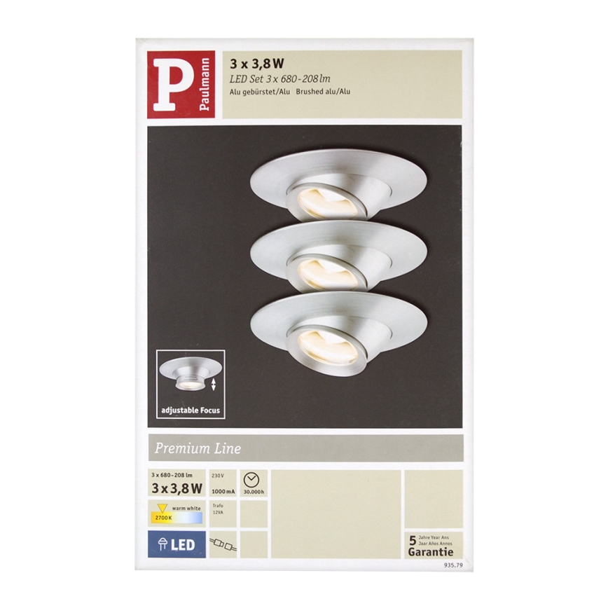 Paulmann 93579 - ZESTAW 3xLED Oprawa wpuszczana 3xLED/3,8W/230/12V