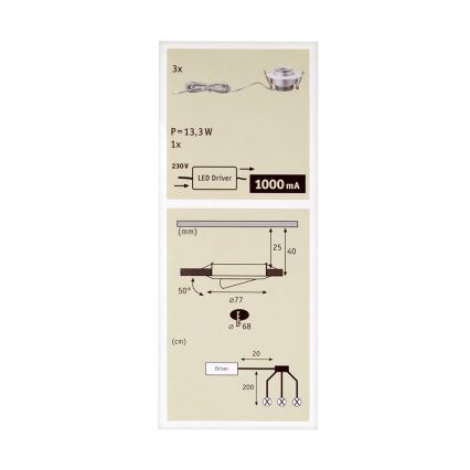 Paulmann 93579 - ZESTAW 3xLED Oprawa wpuszczana 3xLED/3,8W/230/12V