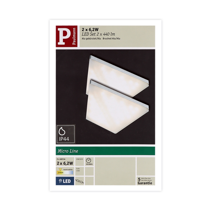 Paulmann 93584 - ZESTAW 2xLED/6,2W IP44 Oświetlenie mebli KITE 230V