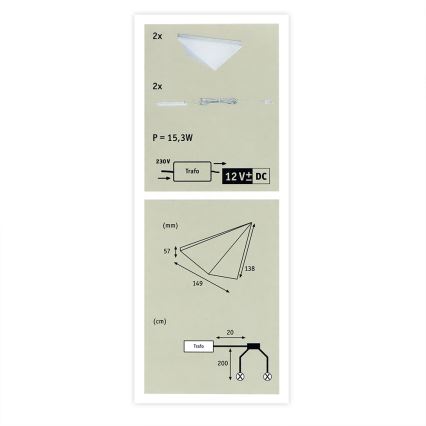 Paulmann 93584 - ZESTAW 2xLED/6,2W IP44 Oświetlenie mebli KITE 230V