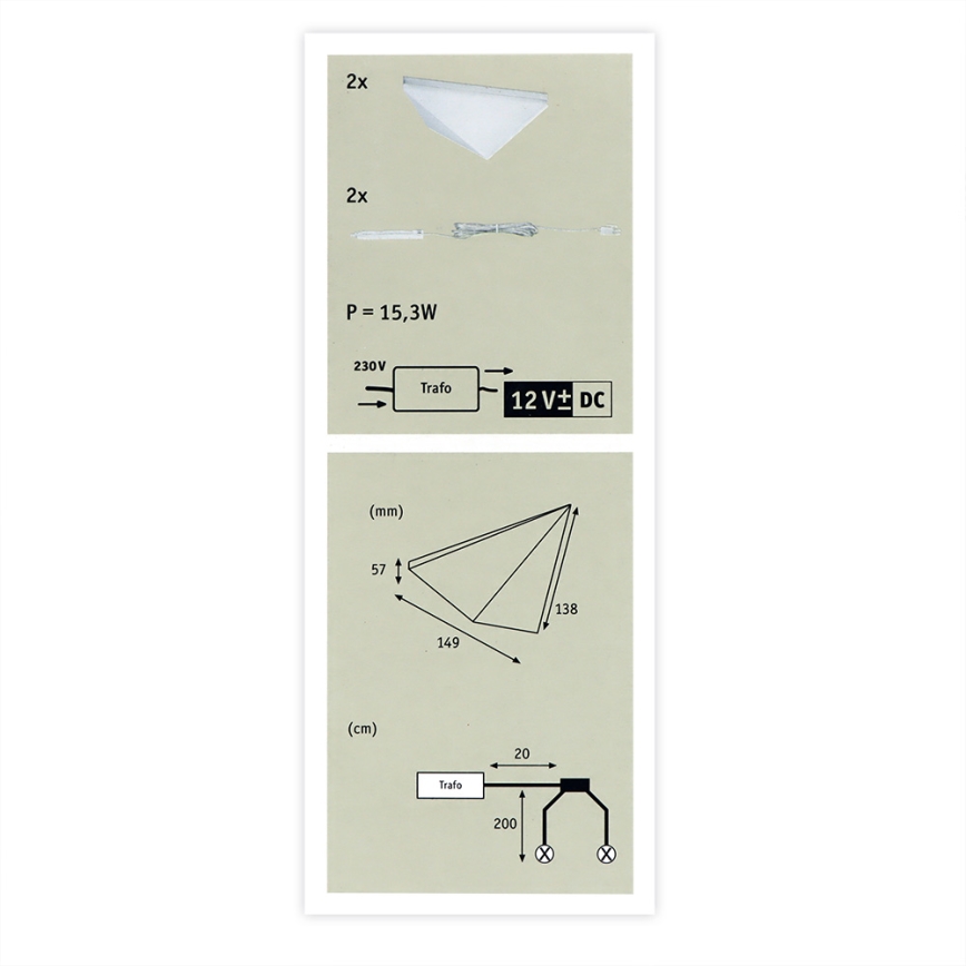 Paulmann 93584 - ZESTAW 2xLED/6,2W IP44 Oświetlenie mebli KITE 230V
