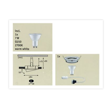 Paulmann 93603 - LED-GU10/7W IP23 Dimmable bathroom wpuszczany jasny NOVA 230V