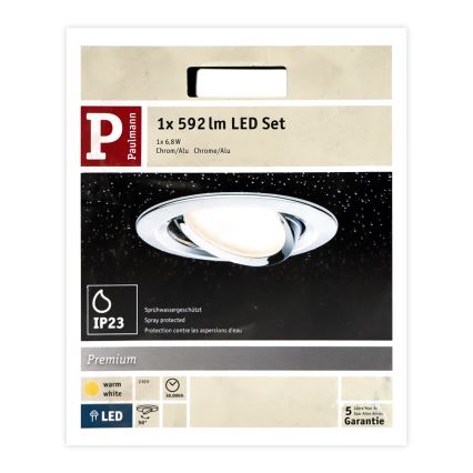 Paulmann 93867 - 1xLED/6,8W IP23 Łazienkowe oświetlenie wpuszczane COIN 230V