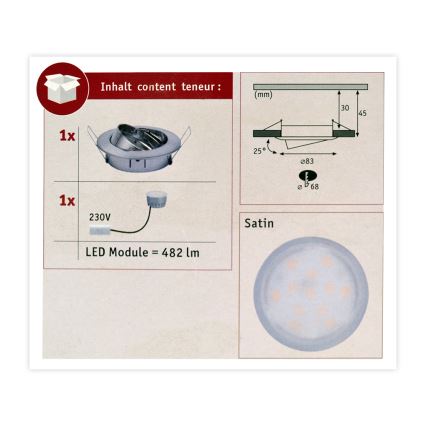 Paulmann 93963 - LED/7W IP23 Ściemniane sufitowe oświetlenie łazienkowe COIN 230V