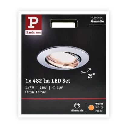 Paulmann 93965 - LED/7W Ściemnialna oprawa łazienkowa COIN 230V