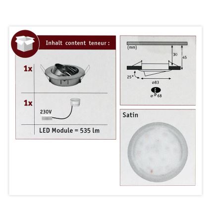 Paulmann 93979 - LED/6,8W IP23 Oprawa wpuszczana łazienkowa COIN 230V