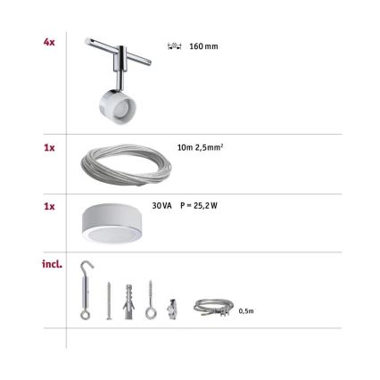 Paulmann 94080 - ZESTAW 4xLED/4,8W Oświetlenie punktowe do systemu szynowego STAGE 230V chrom błyszczący