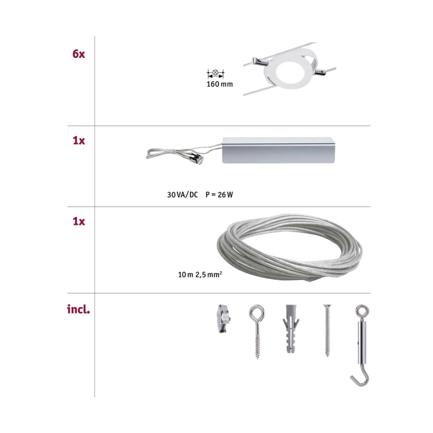 Paulmann 94106 - ZESTAW 6xLED/4W Oświetlenie punktowe dla systemu stringowego ROUNDMAC 230V białe