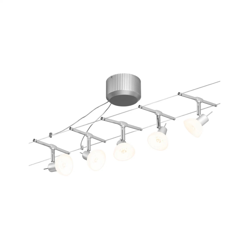 Paulmann 94136 - Zestaw 5xGU5,3/10W, kompletny system linowy SHEELA 230V, chrom błyszczący