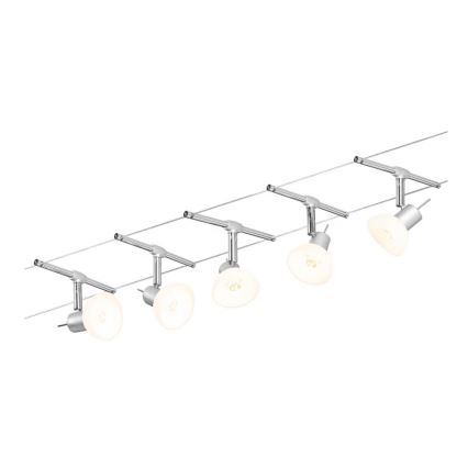 Paulmann 94136 - Zestaw 5xGU5,3/10W, kompletny system linowy SHEELA 230V, chrom błyszczący