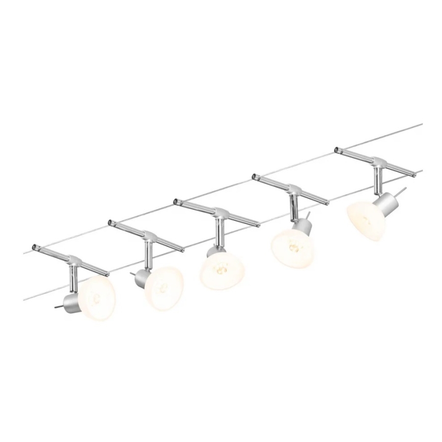 Paulmann 94136 - Zestaw 5xGU5,3/10W, kompletny system linowy SHEELA 230V, chrom błyszczący
