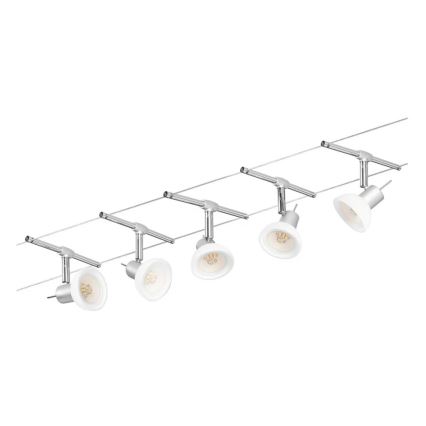Paulmann 94136 - Zestaw 5xGU5,3/10W, kompletny system linowy SHEELA 230V, chrom błyszczący