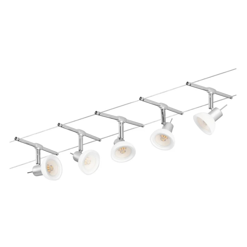 Paulmann 94136 - Zestaw 5xGU5,3/10W, kompletny system linowy SHEELA 230V, chrom błyszczący