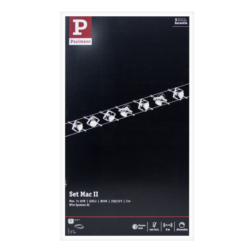 Paulmann 94152 - ZESTAW 7xGU5,3/10W Oświetlenie punktowe dla systemu sznurkowego MAC 230V matowy chrom