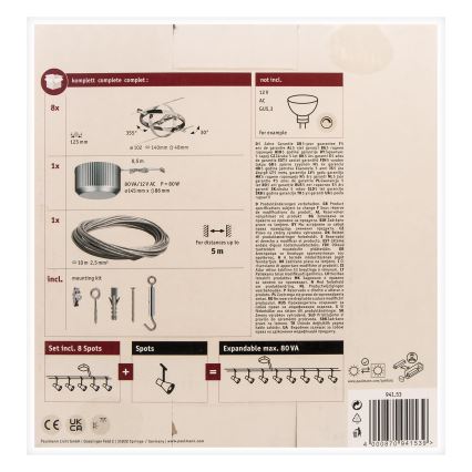 Paulmann 94153 - ZESTAW 8xGU5,3/10W Oprawa punktowa do systemu linkowego CARDAN 230V