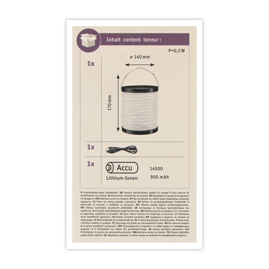Paulmann 94169 - LED/0,2W IP44 Dekoracyjna oprawa zewnętrzna MOBILE 3,7V 900 mAh