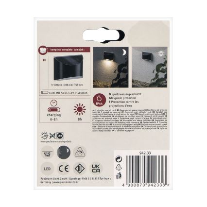Paulmann 94233 - LED/0,05W IP44 Solarny Kinkiet ELLIOT 1,2V 400 mAh