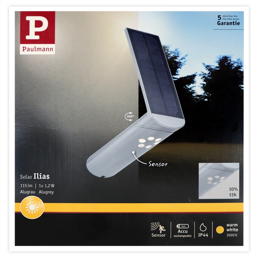Paulmann 94261 - LED/1,2W IP44 Lampa solarna z czujnikiem ILIAS 3,7V