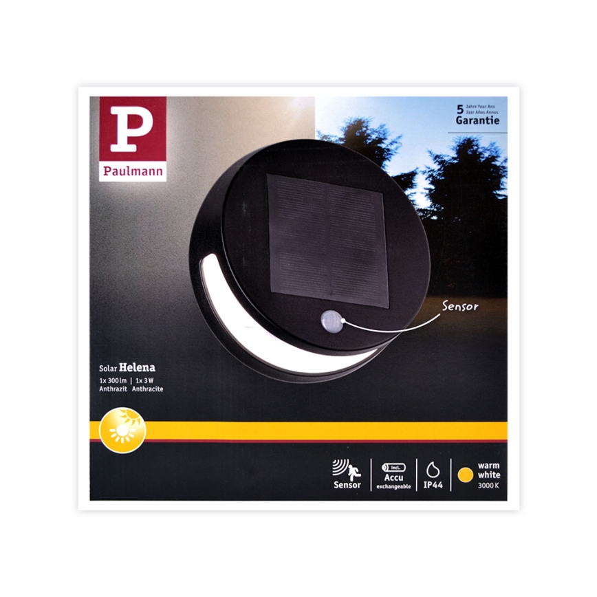 Paulmann 94265 - LED/3W IP44 Zewnętrzne oświetlenie solarne z czujnikiem HELENA 3,7V 1800 mAh