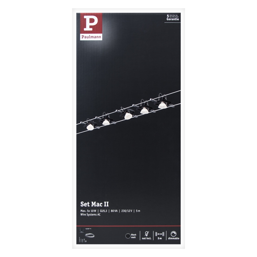 Paulmann 94290 - ZESTAW 5xGU5,3/10W Oprawa punktowa do systemu linkowego MAC 230V czarna