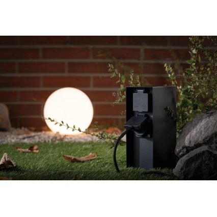 Paulmann 94315 -Zewnętrzny słupek zasilający z czujnikiem zmierzchu RIO 3Z SCHUKO 230V IP44