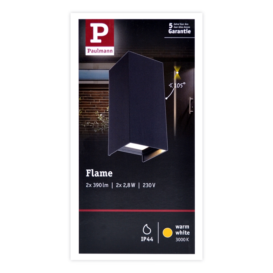 Paulmann 94326 - 2xLED/2,8W IP44 Kinkiet zewnętrzny FLAME 230V
