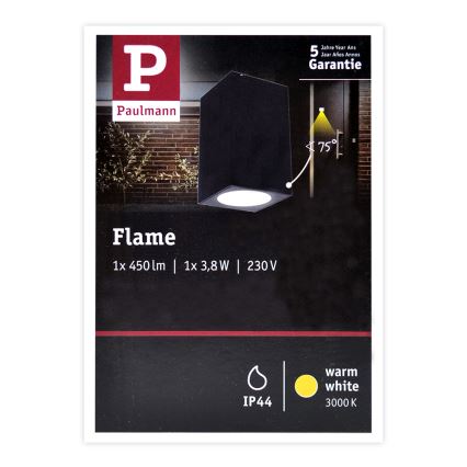 Paulmann 94327 - LED/3,8W IP44 Kinkiet zewnętrzny FLAME 230V antracytowy