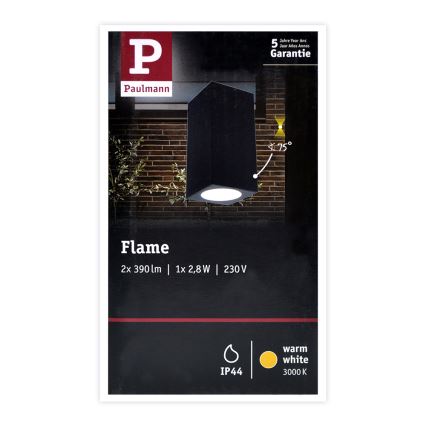 Paulmann 94328 - 2xLED/2,8W IP44 Kinkiet zewnętrzny FLAME 230V antracytowy