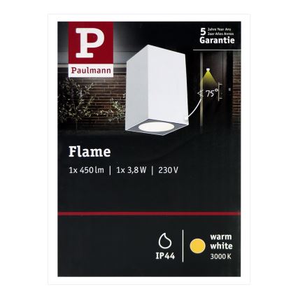 Paulmann 94329 - LED/3,8W IP44 Kinkiet zewnętrzny FLAME 230V biały