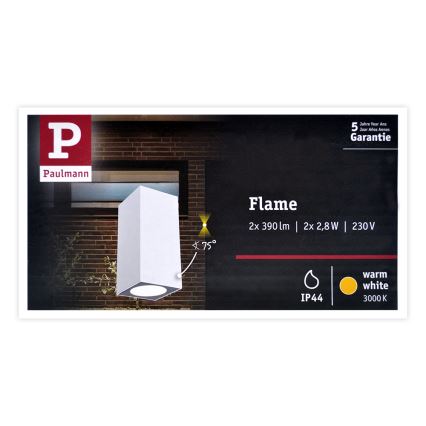 Paulmann 94330 - 2xLED/2,8W IP44 Kinkiet zewnętrzny  FLAME 230V biały