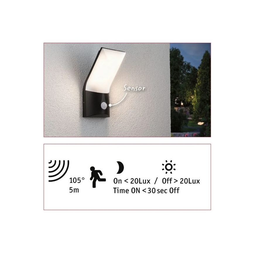 Paulmann 94402 - LED/10W IP44 Kinkiet zewnętrzny z czujnikiem ADYA 230V